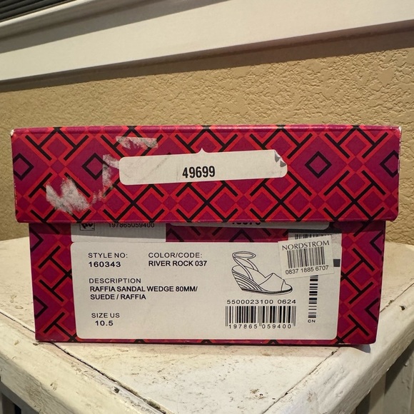 Tory Burch Women's Raffia Wedge Sandal Brown Wedge Leather Buckle Size 10.5 NIB - Picture 8 of 10